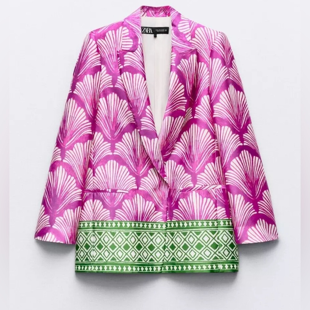 Zara Satin Effect Printed Blazer Purple Multicolor Blogger’s Favorite Size Small